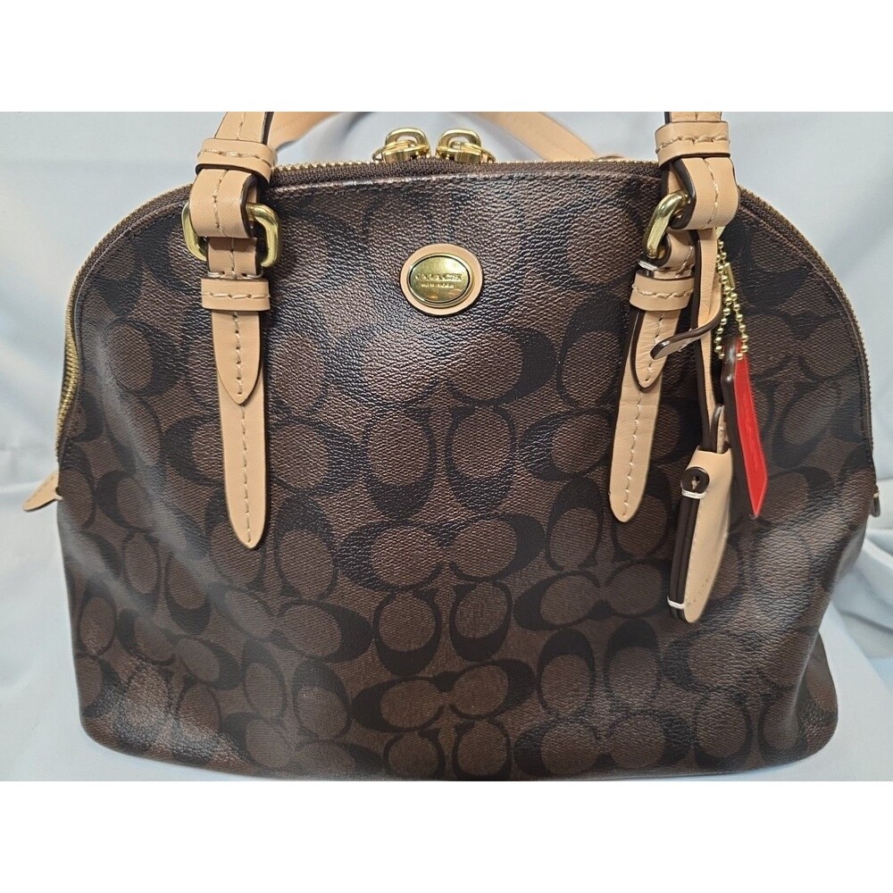 Coach Signature Peyton Cora Domed Satchel Bag Brown Coated Canvas F26184 - Picture 2 of 16